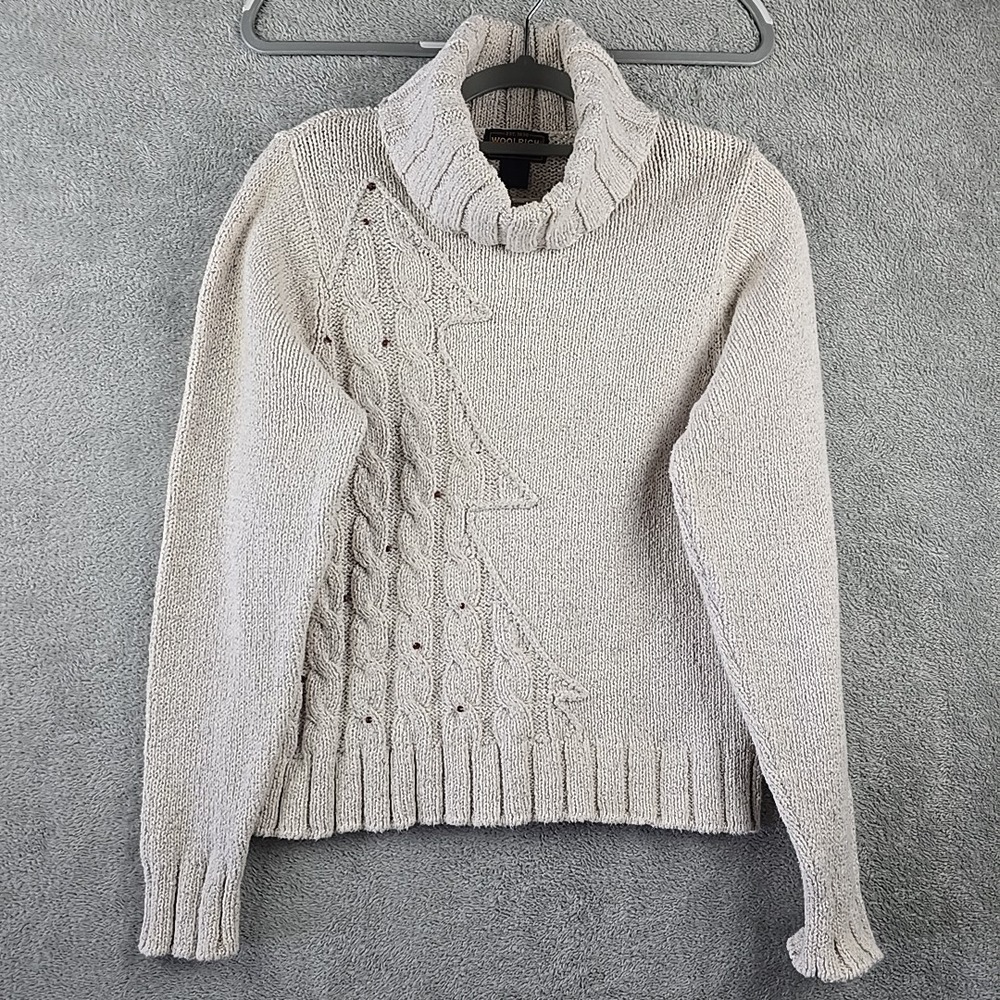 Woolrich Sweater Womens Small Oatmeal Cable‎ knit Turtleneck Long Sleeve